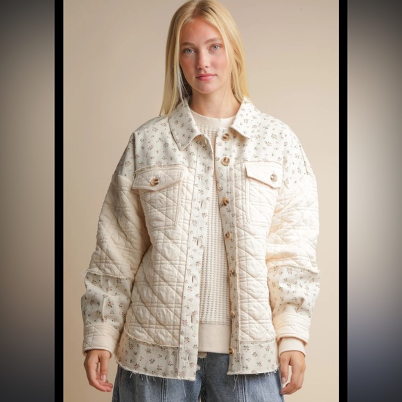 Floral Cream Quilted Utility Jacket - Picture 1 of 11